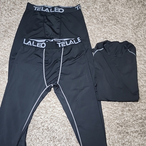 Lots Of 3 telaleo mens 2leggings M  black compression 1 Long Sleeves Shirt - Picture 3 of 13